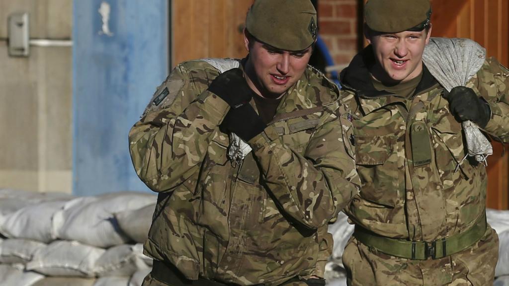 Soldiers with sandbags in York