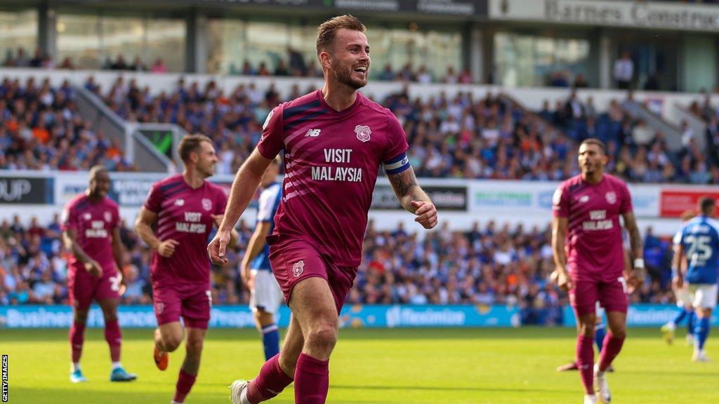 Cardiff City's Joe Ralls celebrates after scoring a goal