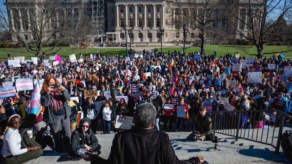 Protesters at the Capitol Building in Frankfort, Kentucky