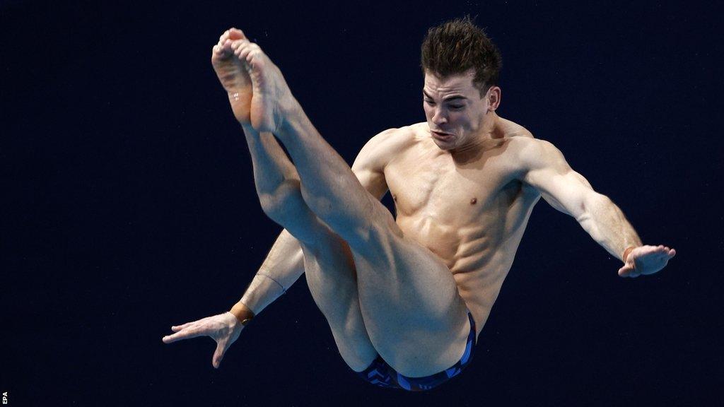 Ross Haslam performs a dive at the World Aquatics Championships