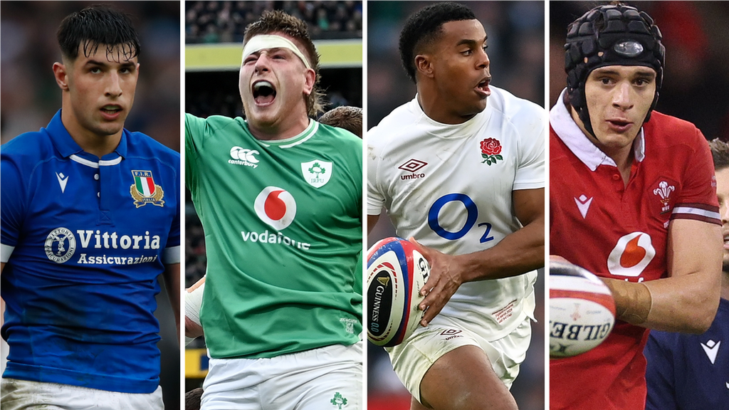 Italy's Tommaso Menoncello (left), Ireland's Joe McCarthy (centre), England's Immanuel Feyi-Waboso (centre) and Wales captain Dafydd Jenkins (right)