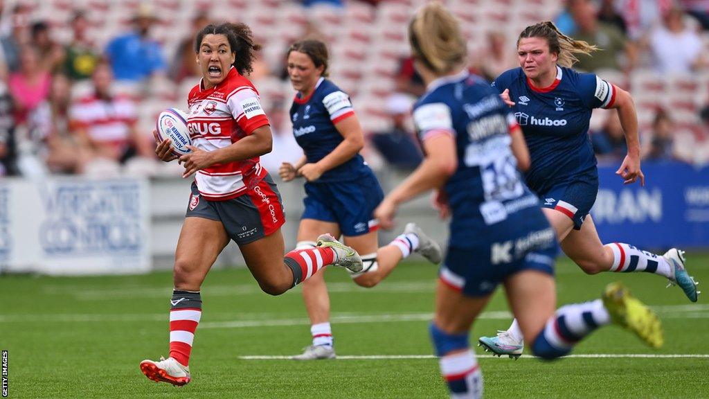 Gloucester-Hartpury's Tatyana Heard runs with the ball