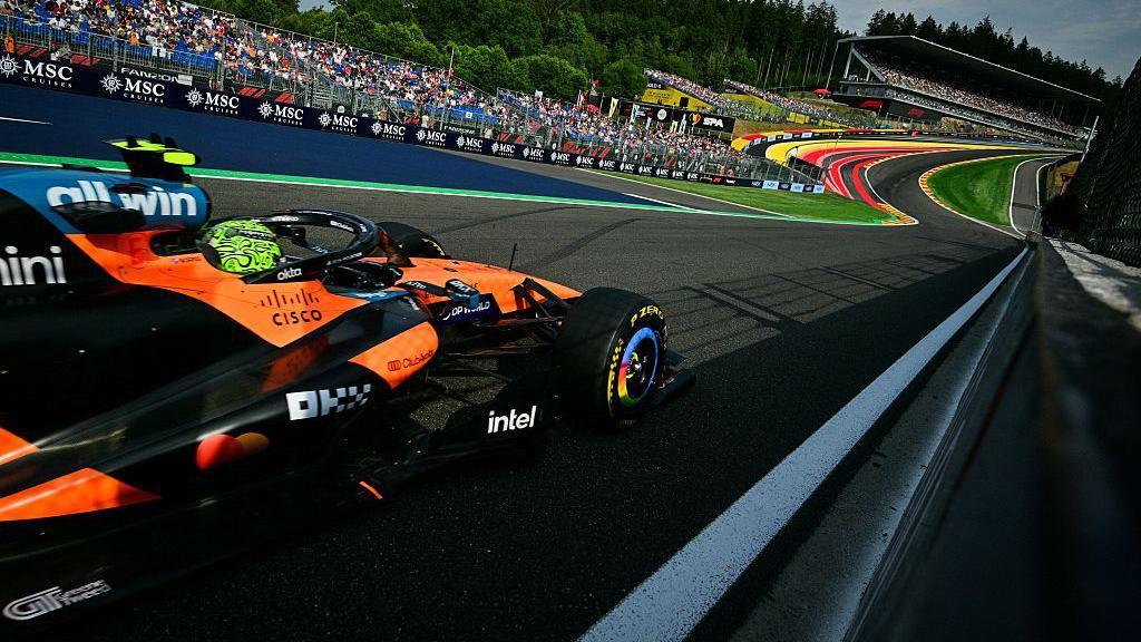 Lando Norris approaches Eau Rouge