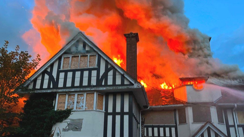 Scene of derelict property on fire