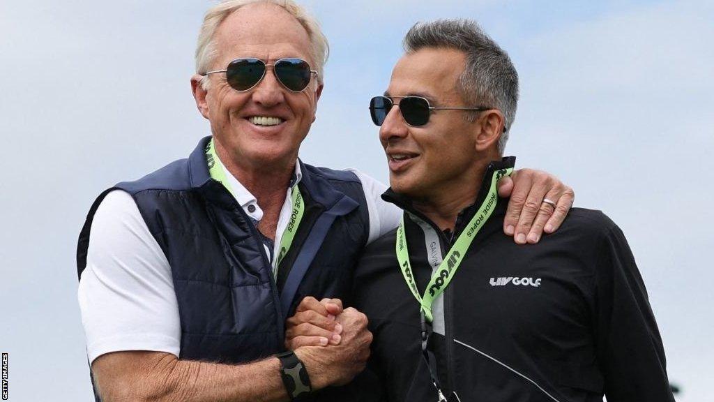 LIV Golf chief executive Greg Norman (left) and Atul Khosla