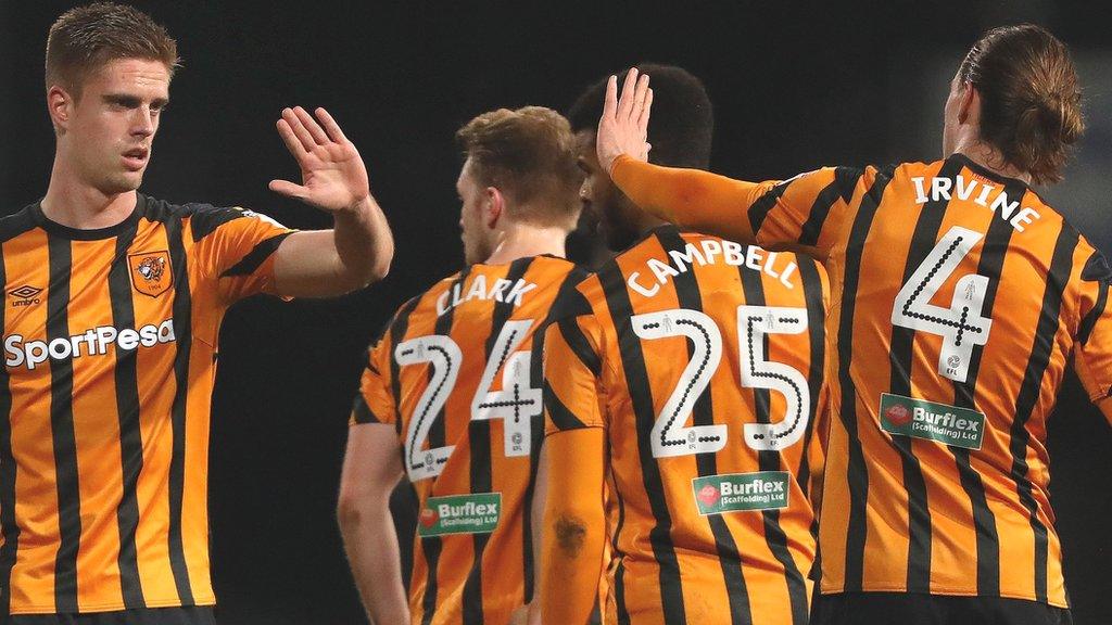 Markus Henriksen celebrates with his Hull City team-mates