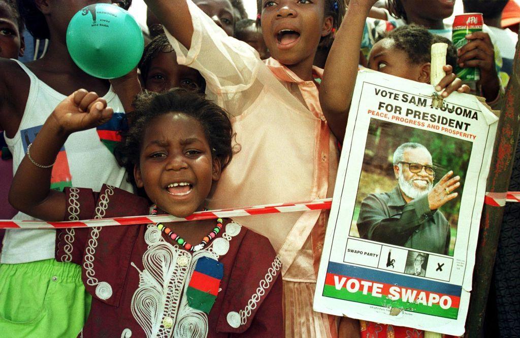 Young Swapo supporters sing at the party's final election rally which was adressed by Sam Nujoma, Namibian president and SWAPO leader in Windhoek 28 November 1999. 