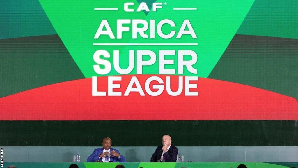 Caf president Patrice Motsepe and Fifa president Gianni Infantino at the launch of the Africa Super League