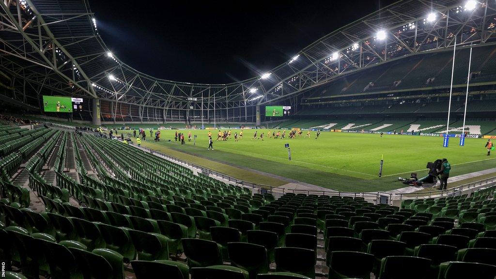 The game between Ulster and La Rochelle at the Aviva Stadium