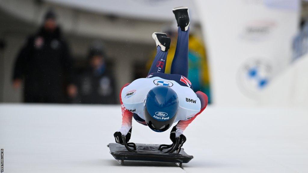 Great Britain's Matt Weston racing in the skeleton World Championships in St Moritz, Switzerland.