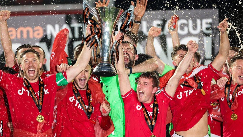 Wrexham celebrate winning the National League title