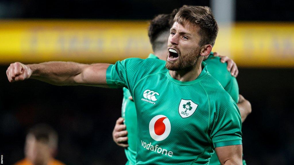 Ross Byrne celebrates his penalty against Australia in Dublin