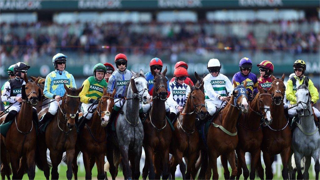 Horses line up before Grand National start