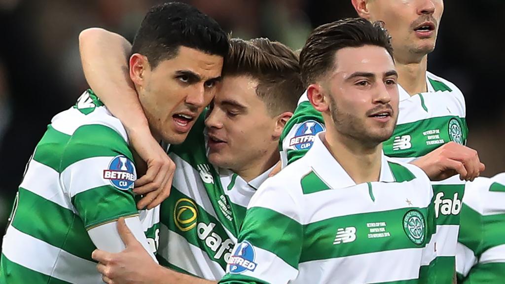 Celtic's Tom Rogic and James Forrest celebrate