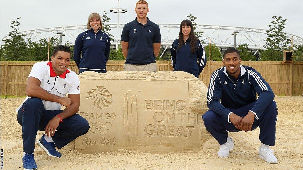 Anthony Joshua and Joe Joyce pose for the camera before the Rio 2016 Olympics