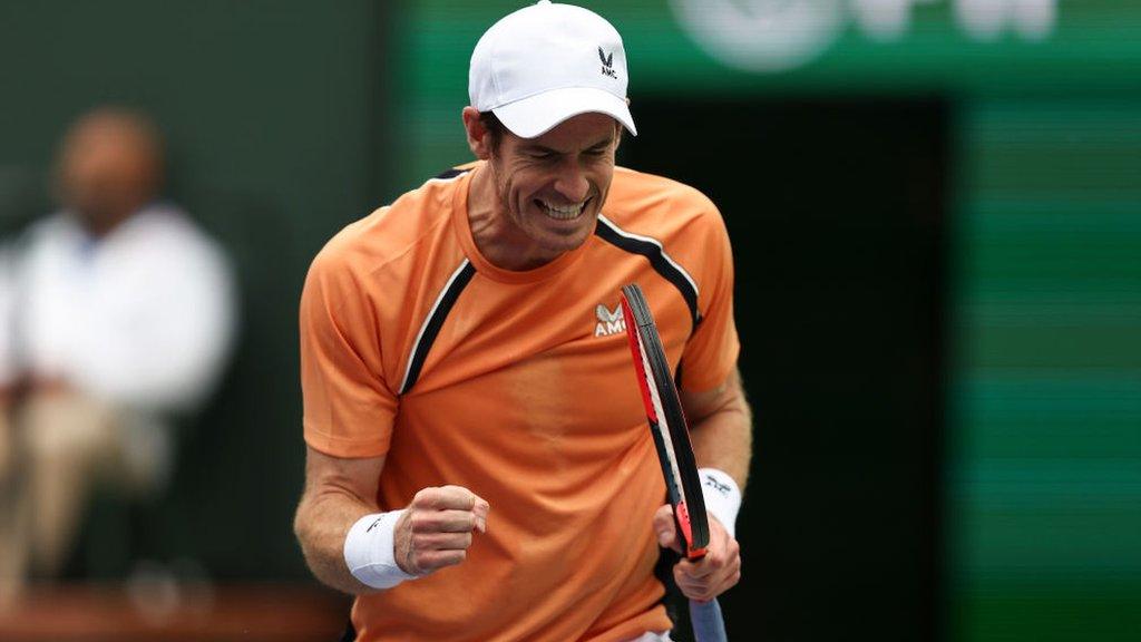 Andy Murray of Great Britain celebrates after defeating David Goffin of Belgium