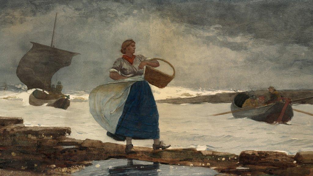 Painting by Winslow Homer of a fisherwoman.