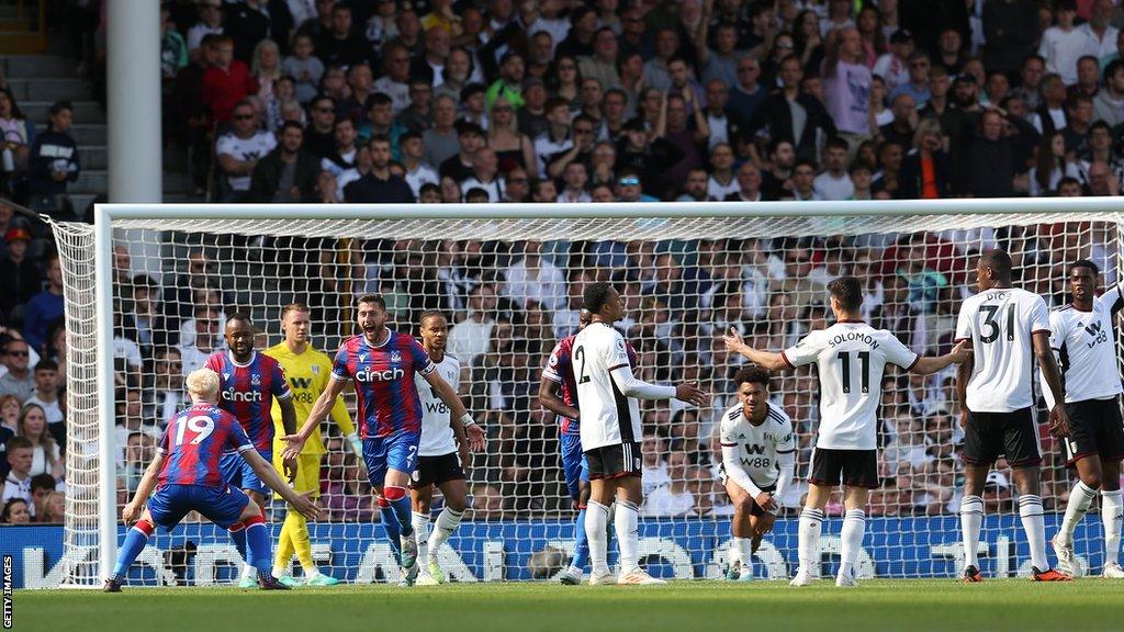 Joel Ward celebrating his equaliser for Crystal Palace against Fulham