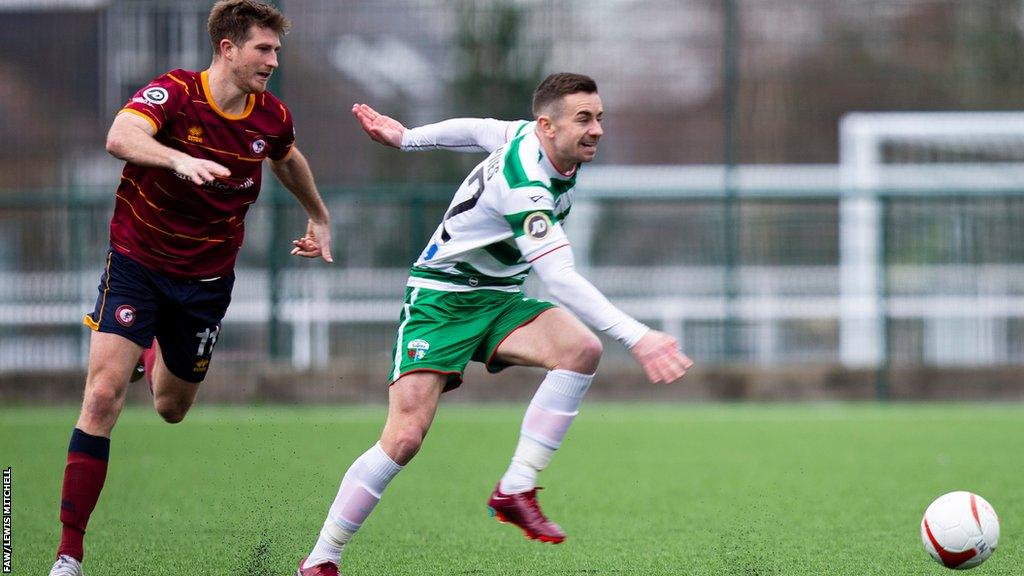 New Saints' Danny Davies in action against Cardiff Met's Harry Owen