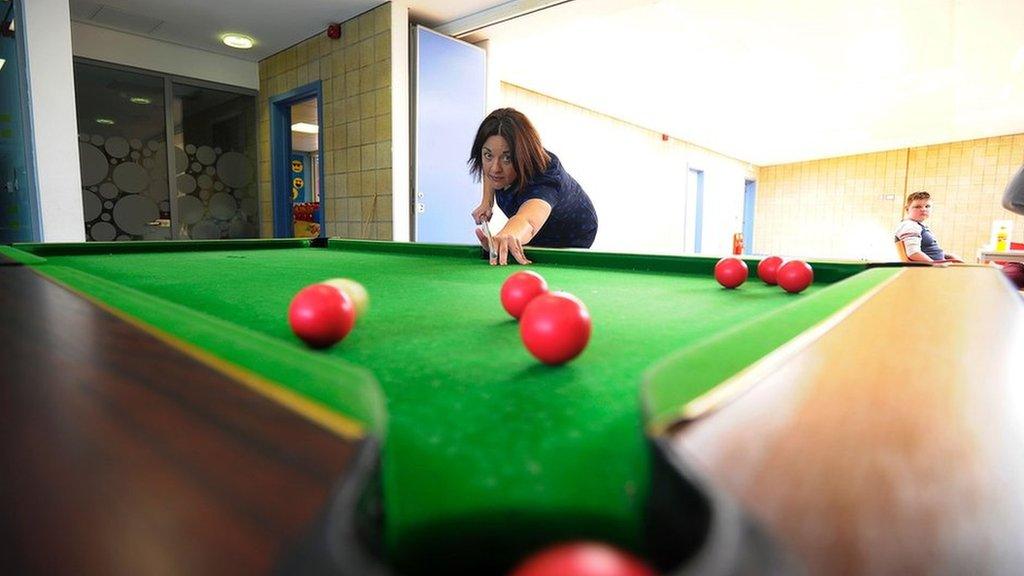 Scottish Labour leader Kezia Dugdale plays snooker