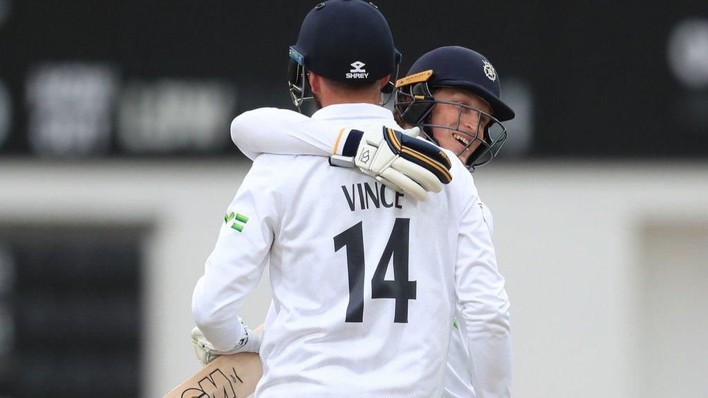 James Vince and Tom Alsop both made first-day centuries for Hampshire at Leicester