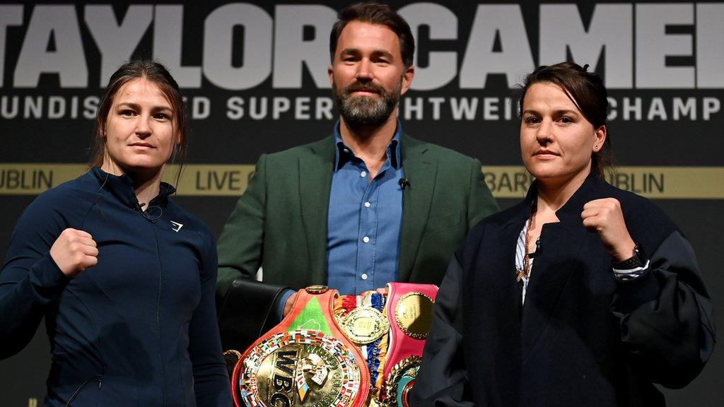 Katie Taylor, Eddie Hearn and Chantelle Cameron