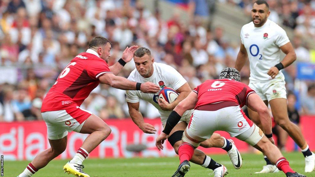 Ben Earl carries the ball for England