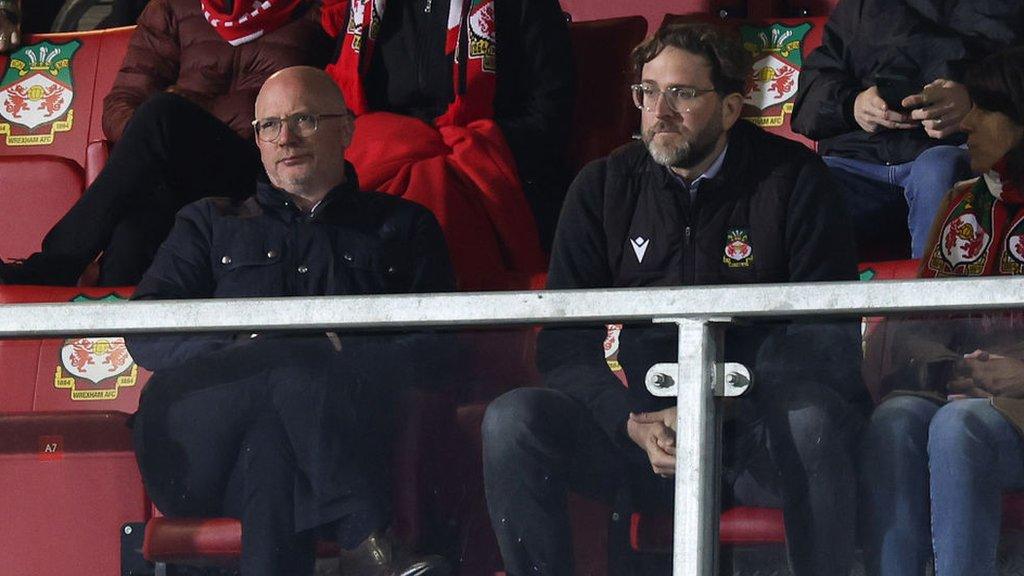 Advisor to the Wrexham board Shaun Harvey and executive director of Wrexham AFC Humphrey Ker during the Vanarama National League match between Wrexham and Yeovil Town at The Racecourse Ground, Wrexham