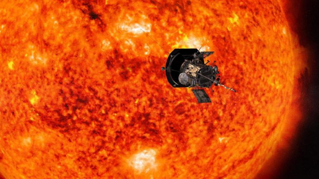 Artist's impression of Parker Solar Probe spacecraft flying past the Sun