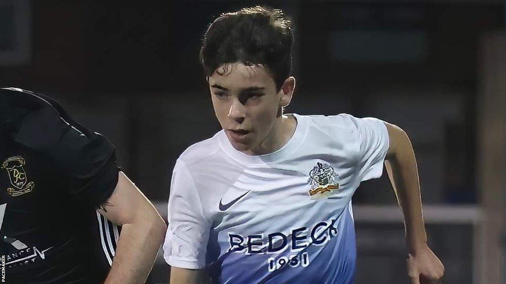 Chris Atherton during his debut for Glenavon as a 13-year-old last year when he became the youngest player to play senior football in the UK