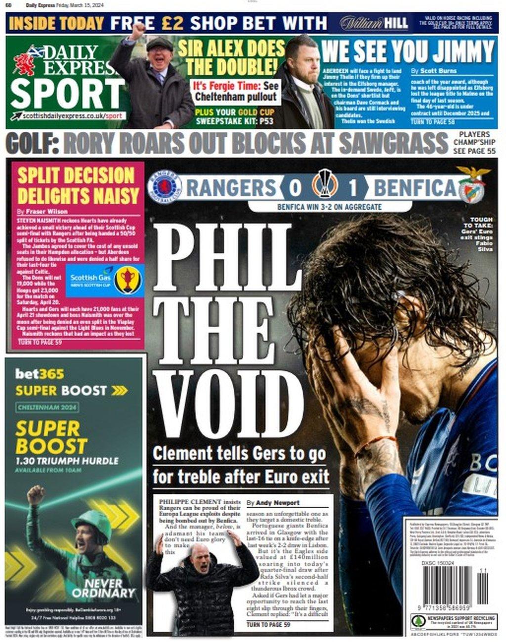 The back page of the Scottish Daily Express on 150324