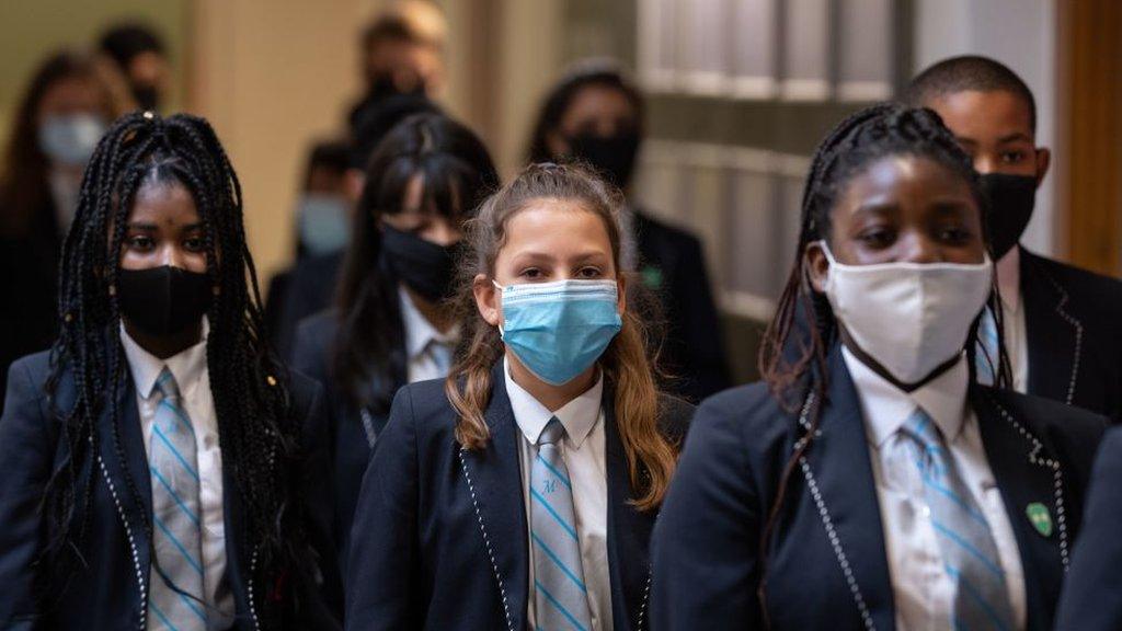 Pupils wearing masks