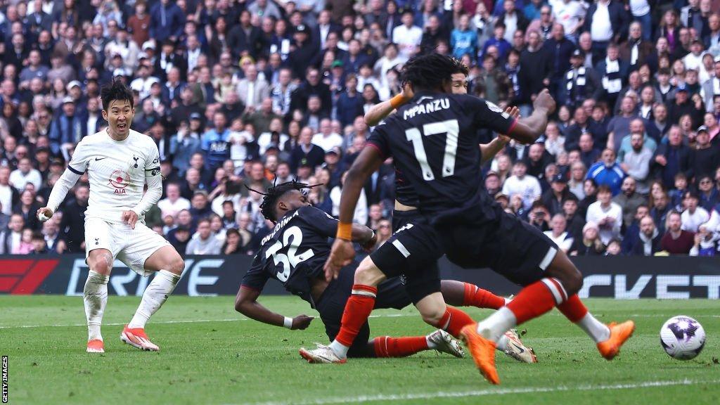 Son Heung-min scores for Tottenham in their Premier League home match against Luton