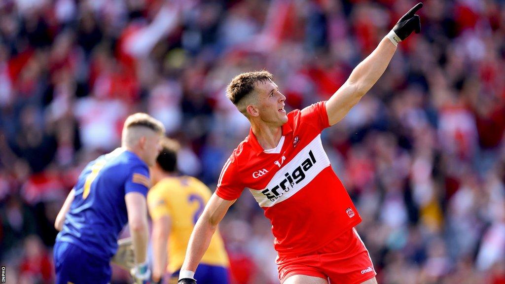 Shane McGuigan celebrates after scoring Derry's fifth goal in last year's All-Ireland quarter-final win over Clare