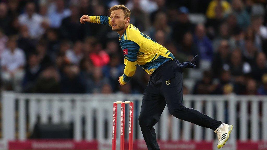 Danny Briggs of Birmingham Bears in action during the Vitality T20 Blast match between Birmingham Bears and Worcestershire Rapids at Edgbaston on June 24, 2022 in Birmingham, England