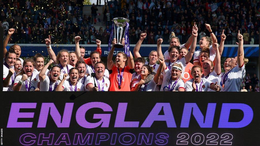 England celebrate with the Women's Six Nations trophy