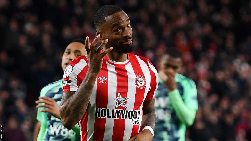 Ivan Toney celebrates a goal for Brentford