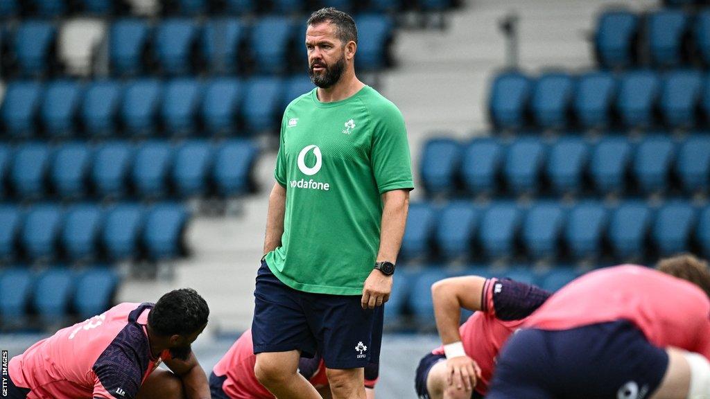 Ireland head coach Andy Farrell oversees training ahead of the Samoa game