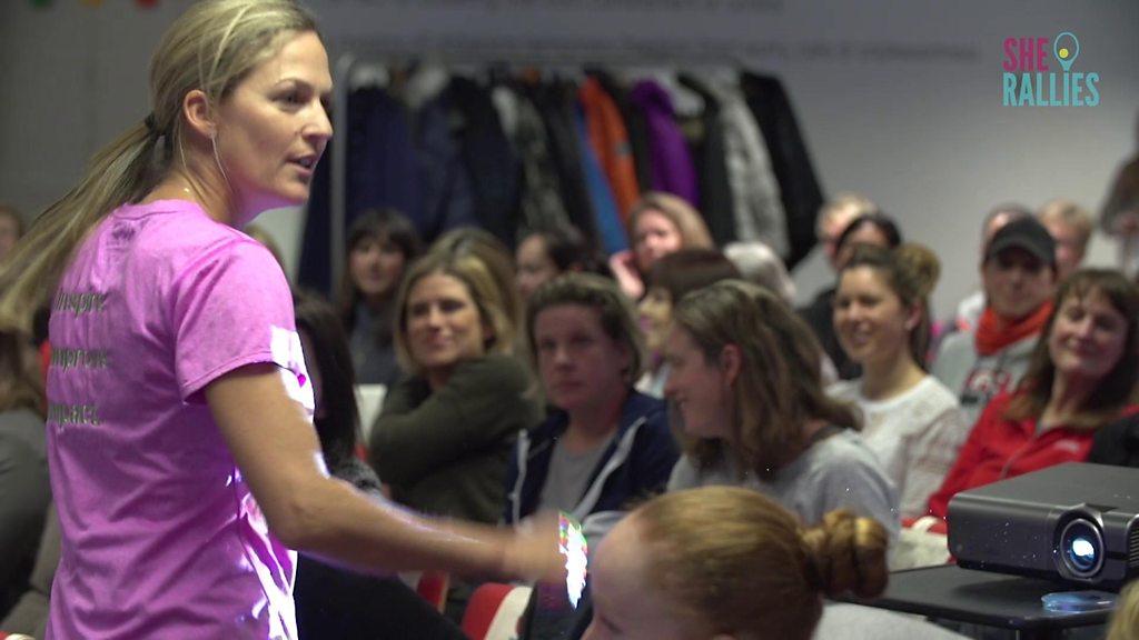 Tennis coach Emma Doyle talks at the She Rallies launch conference