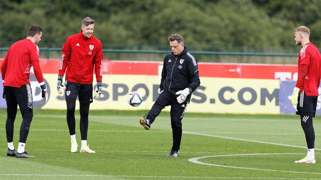 Goalkeepers Danny Ward, Wayne Hennessey, goalkeeping coach Anthony Roberts and goalkeeper Adam Davies