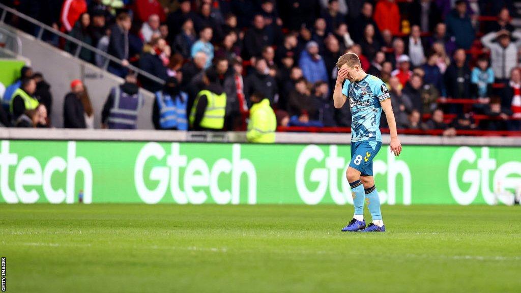 Southampton player James Ward-Prowse looks dejected