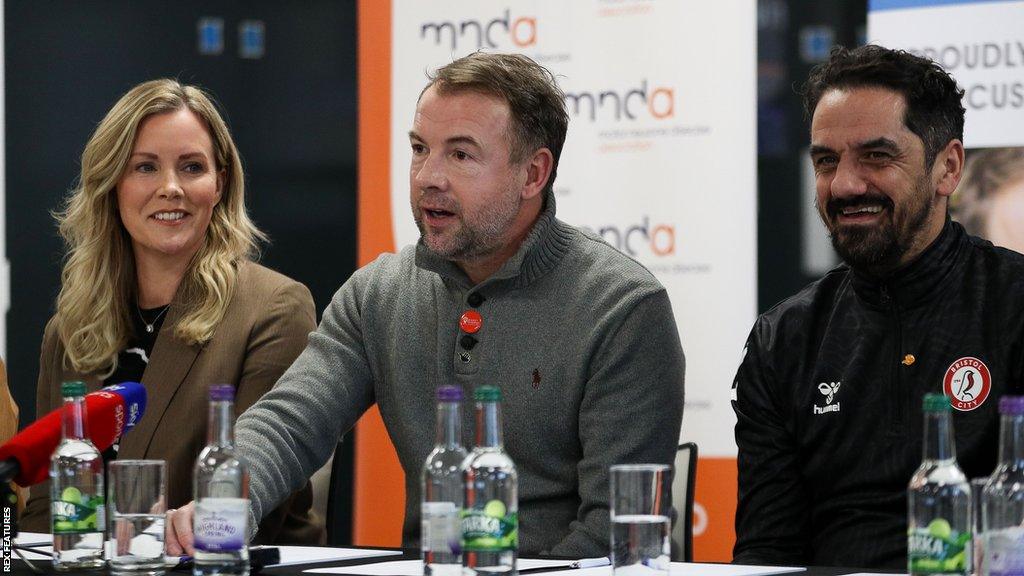 Marcus Stewart (centre) with his wife Louise (left) and former Bristol City player Scott Murray