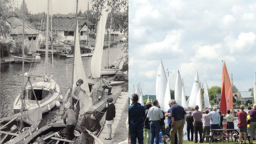 Side-by-side pictures of the Three Rivers Race from different eras