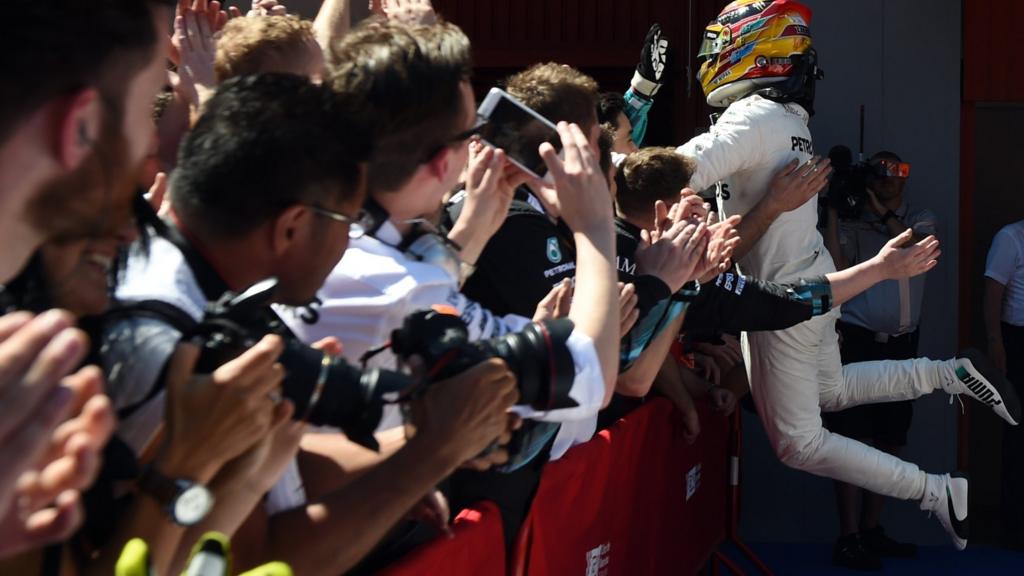 Lewis Hamilton celebrates