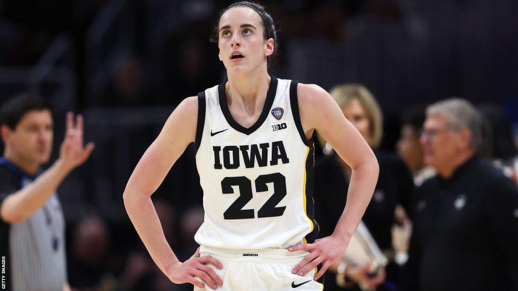 Caitlin Clark on the court in her Iowa number 22 jersey