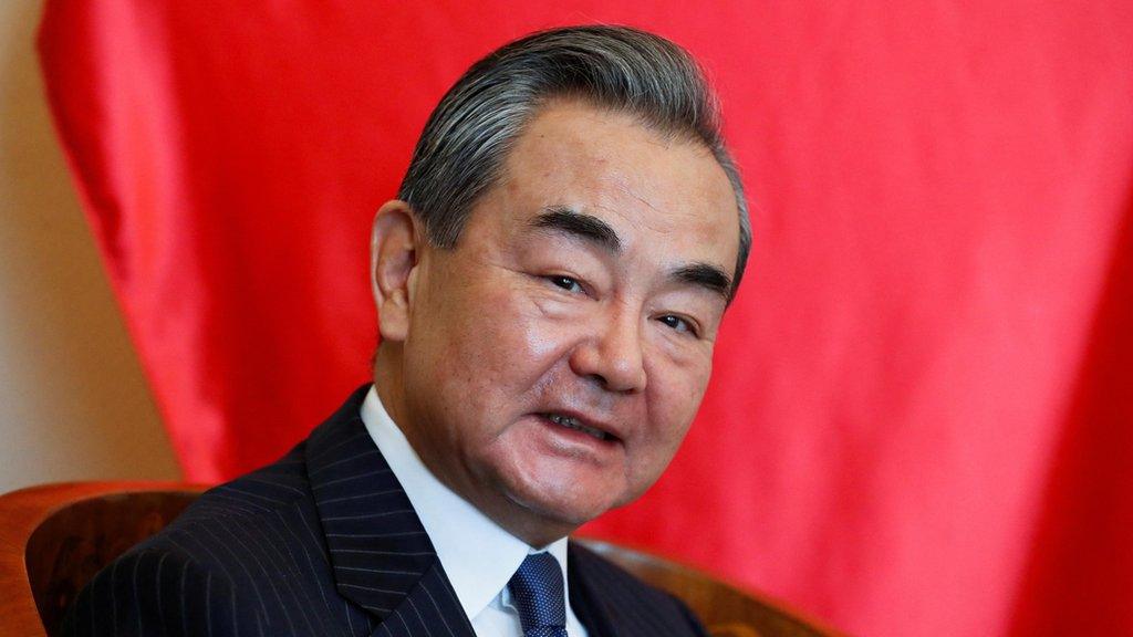 China's Director of the Office of the Central Foreign Affairs Commission Wang Yi meets with Hungarian Foreign Minister Peter Szijjarto (not seen) in Budapest, Hungary, February 20, 2023.