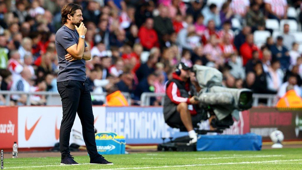 Saints boss Russell Martin looks on as he stands on the touchline at the Stadium of Light whilst his side gets hammered by Sunderland.