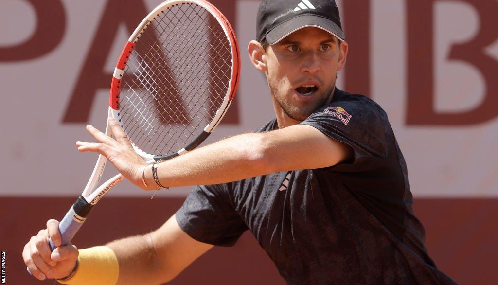 Dominic Thiem hits a shot at an ATP Challenger event in Bordeaux