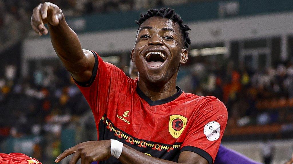 Gelson Dala celebrating a goal for Angola against Namibia at the 2023 Africa Cup of Nations