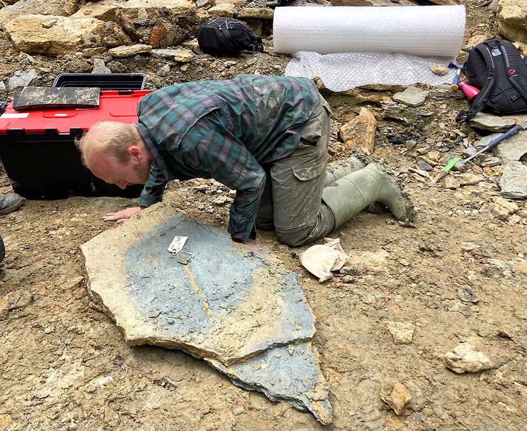 Jeff inspects a slab